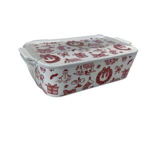 Grace Pantry Christmas-Themed Rectangular Ceramic Baking Dish With Lid